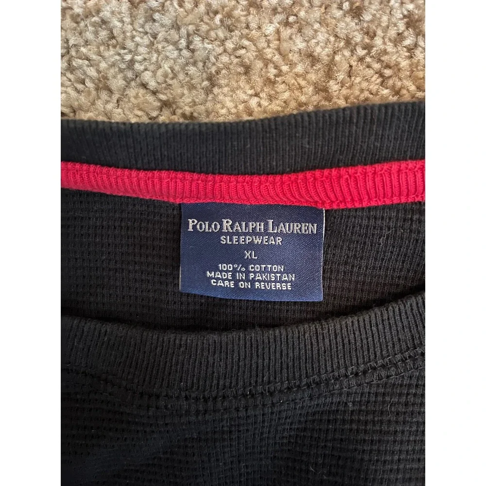 Polo Ralph Lauren Men Sleepwear XL Black Waffle Knit Thermal Long Sleeve Shirt
